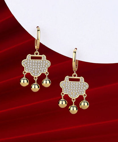 Gold Sterling Silver Zircon Small Bell Drop Earrings