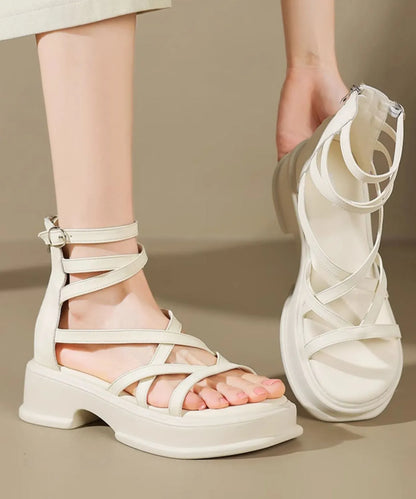 New Beige High Top Strap Roman Sandals Peep Toe