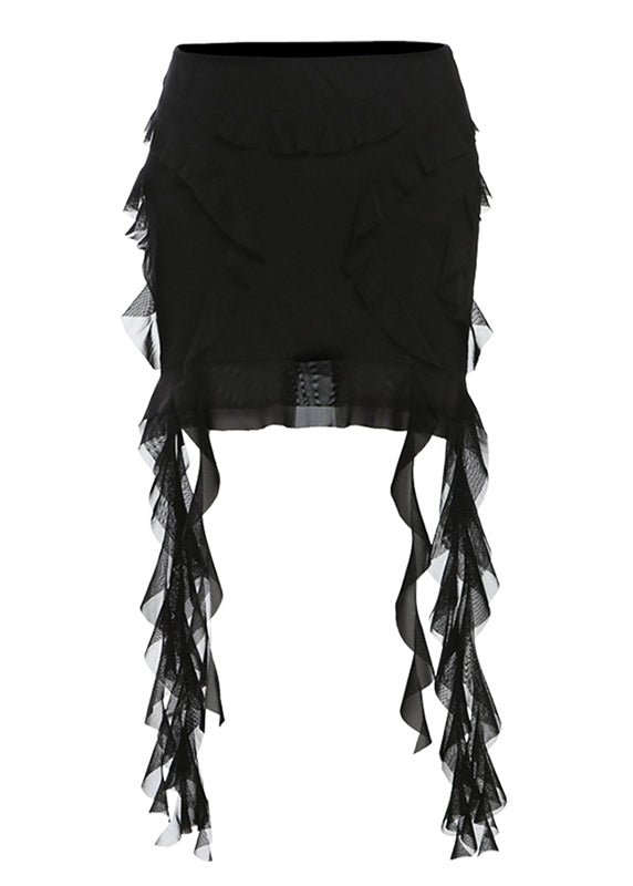 Slim Fit Black Ruffled Patchwork Tulle Short Skirts Summer