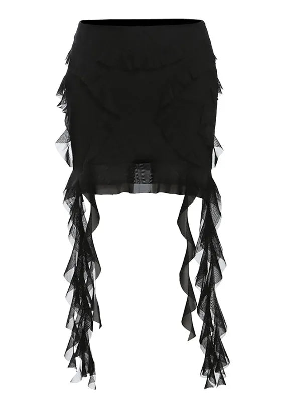 Slim Fit Black Ruffled Patchwork Tulle Short Skirts Summer