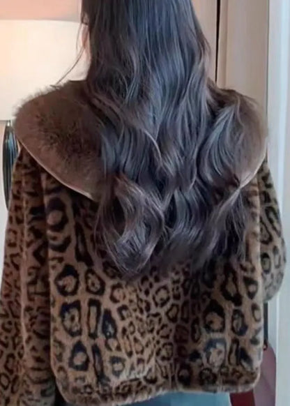 European and American Style Leopard Mink Hair Leather and Fur Coat Spring
