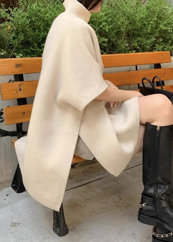 Loose Orange Turtleneck Side Open Cozy Knit Sweaters Fall