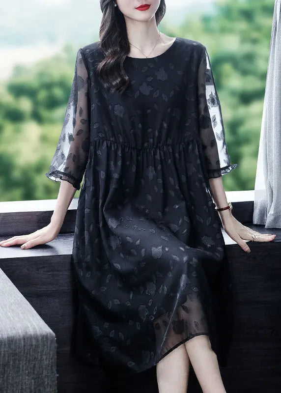 Fine Black Oversized Jacquard Chiffon Dress Summer