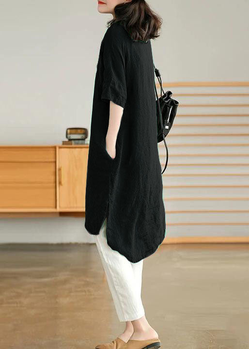 Jade Blue Flower Linen Linen Shirt Dress