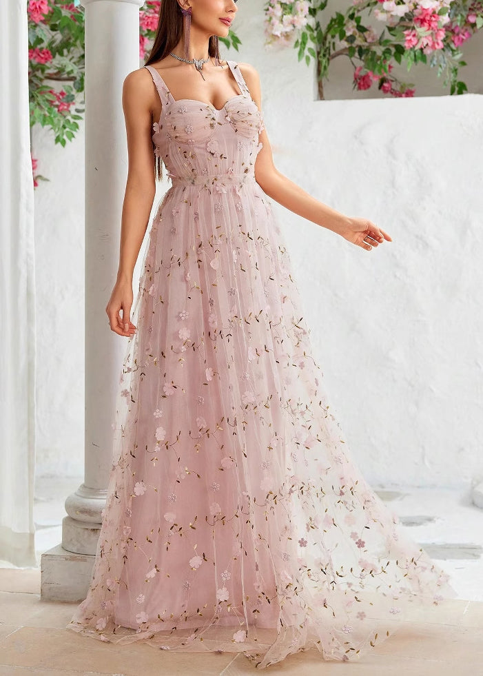 Pink Zippered Backless Tulle Spaghetti Strap Dress Sleeveless