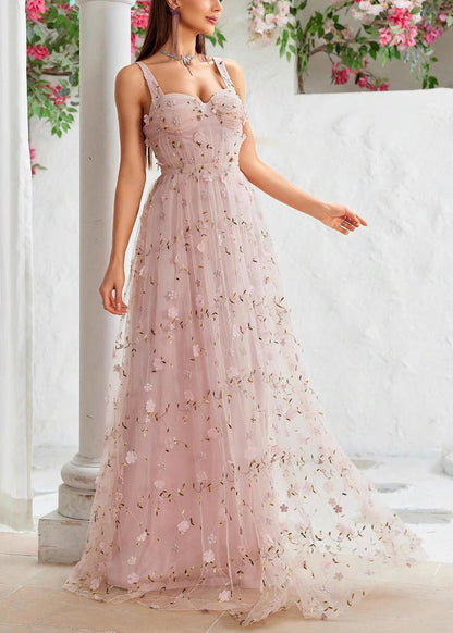 Pink Zippered Backless Tulle Spaghetti Strap Dress Sleeveless