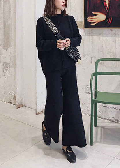 French Apricot Sweaters and Pants Knit Two Pieces Set Winter