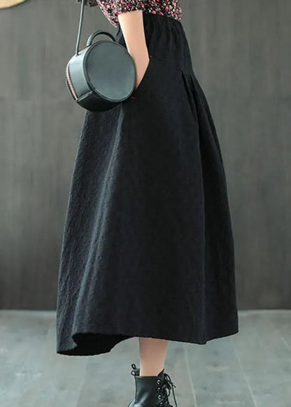 Black Jacquard Patchwork Loose a Line Skirt Spring