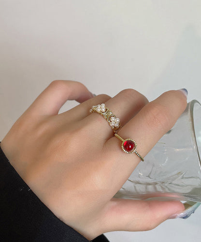 Diy Gold Copper Pearl Gem Stone Two Piece Set Rings