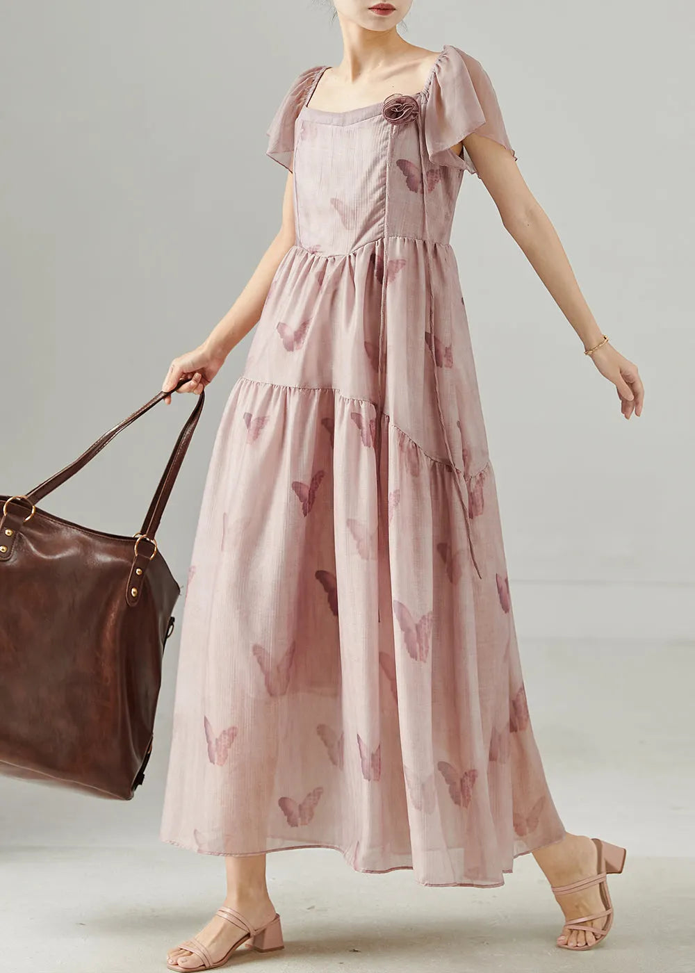 Style Pink Print Three-dimensional Cotton Holiday Dress Summer