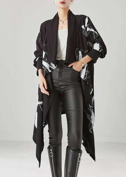 Diy Black Asymmetrical Print Cotton Cardigans Fall
