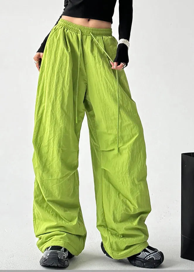 Vogue Red Pockets Tie Waist Warm Fleece Straight Pants Spring