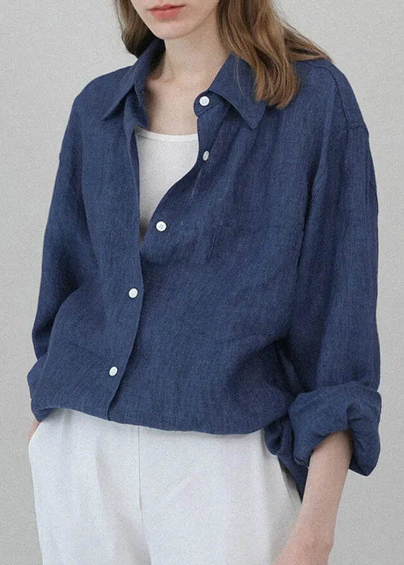 White Peter Pan Collar Linen Shirt Tops Spring