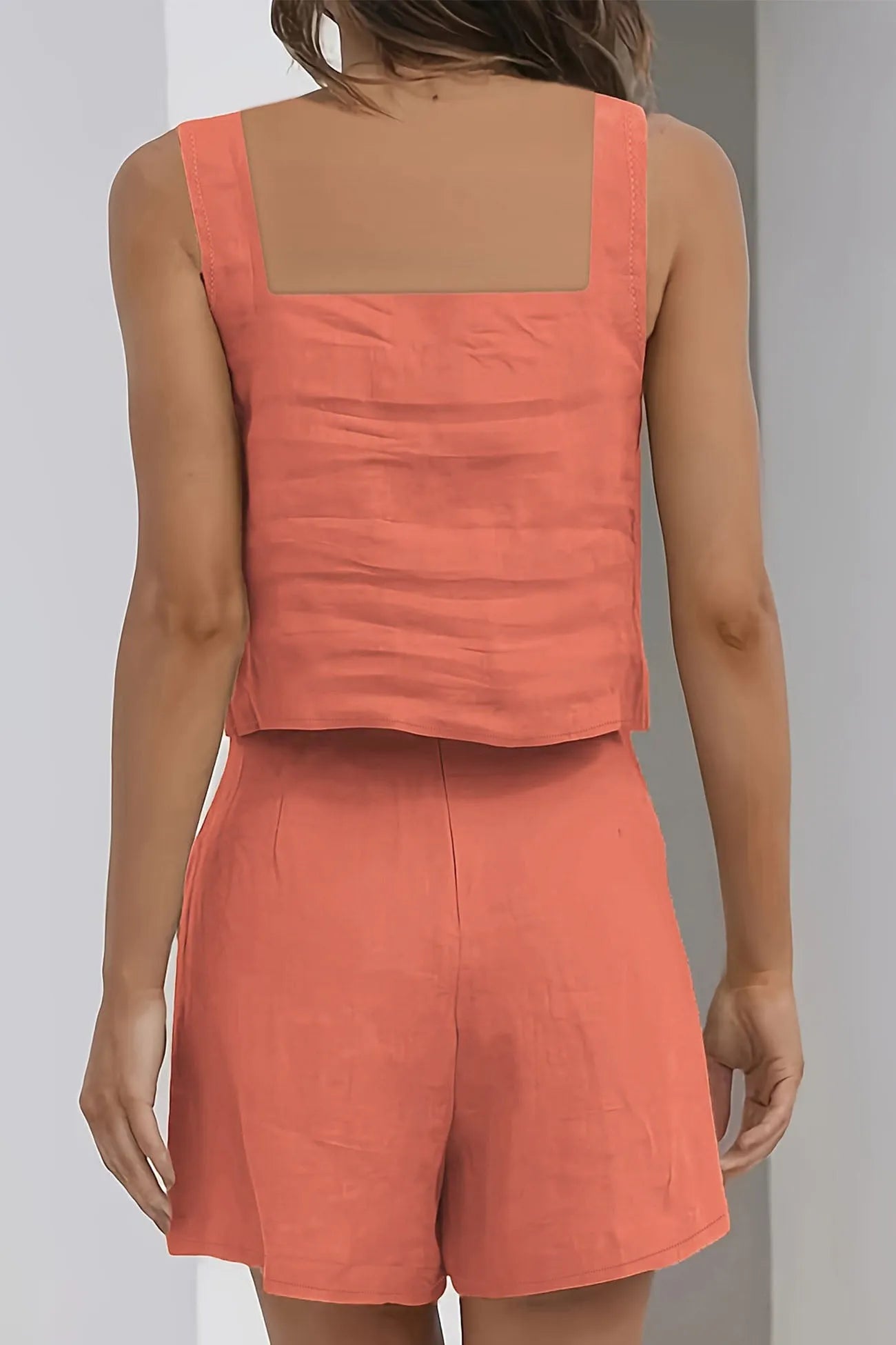 Tank Top Square Neck Pocket Shorts Set