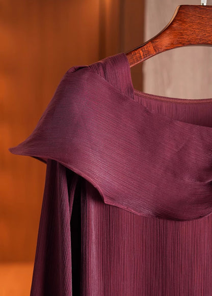 Italian Wine Red Square Collar Chiffon Shirts Fall