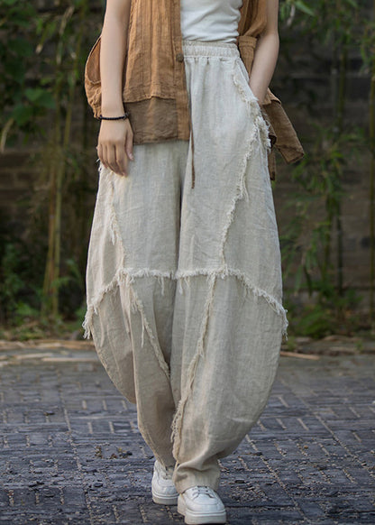 Linen Pockets Linen Lantern Pants Elastic Waist