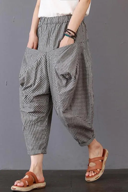 Loose Striped Cotton Linen Pants Trousers