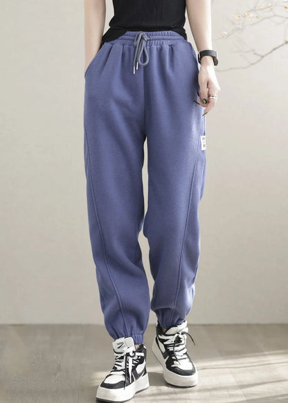 Diy Grey Elastic Waist Patchwork Warm Fleece Pants Winter