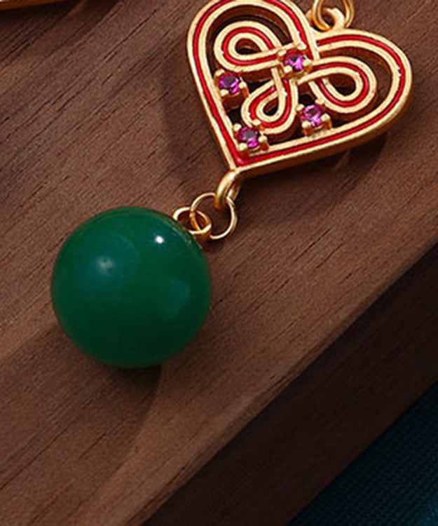 Green Love Gold Plated Drop Earrings