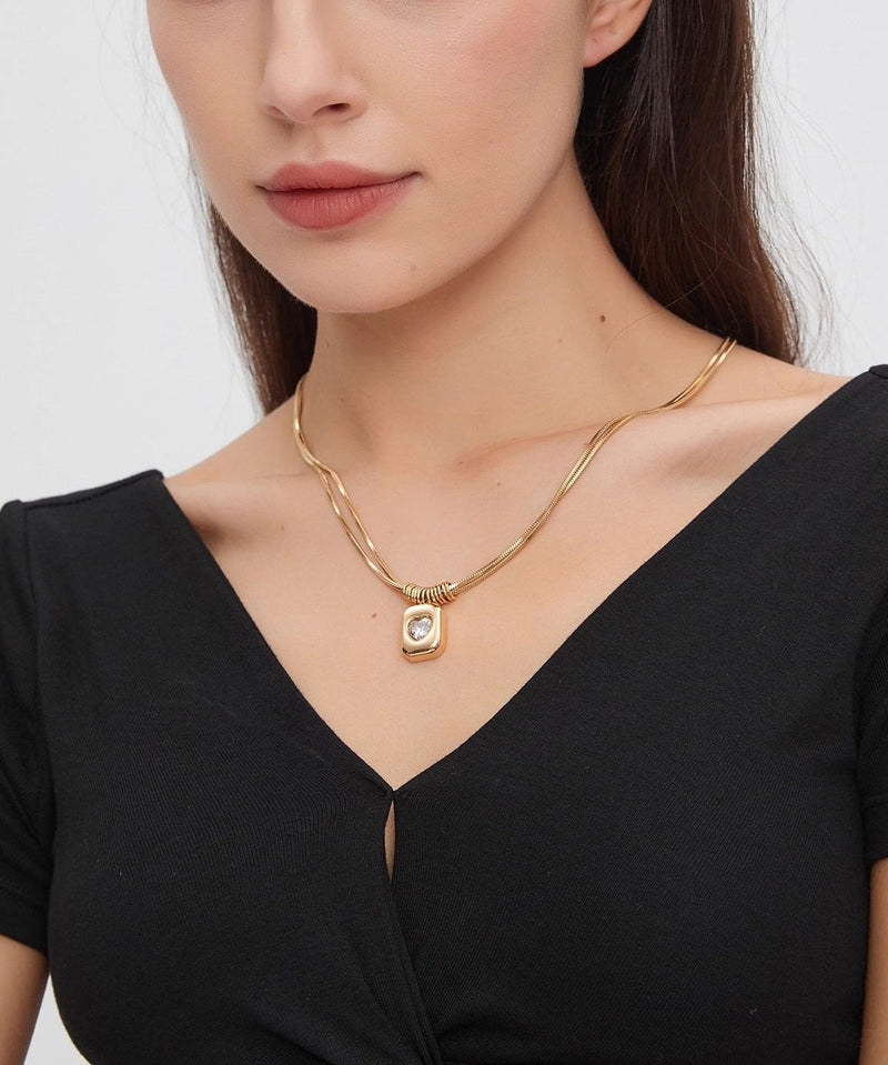 Classy Golden Zircon Tungsten Steel Lariat Necklace