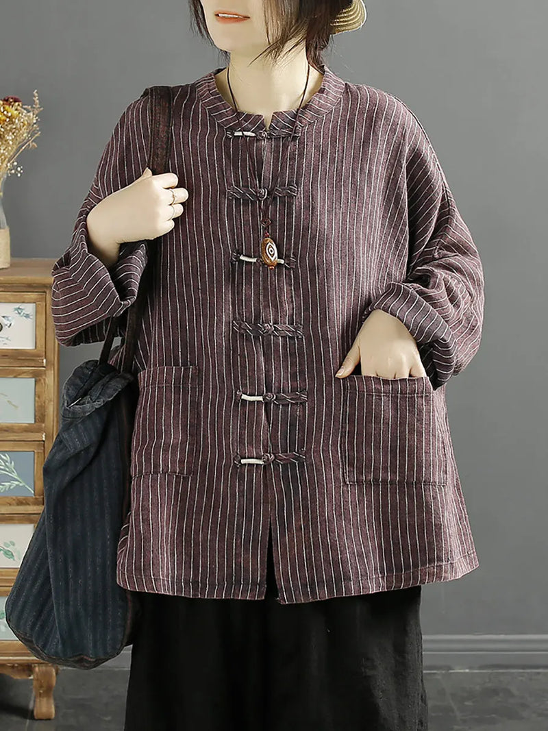 Spring Stripe Loose Linen Cotton Shirt