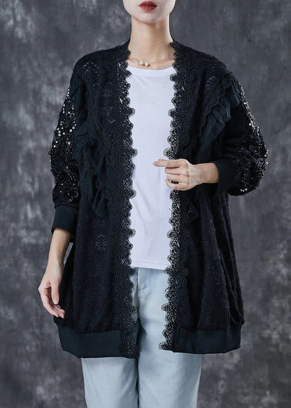 Black Oversized Patchwork Lace Cardigan Spring