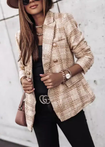 Style Mulberry Peter Pan Collar Plaid Slim Fit Cotton Short Coat Fall