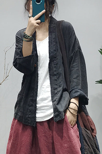 -retro Linen Long-sleeved Cardigan Loose Jacket