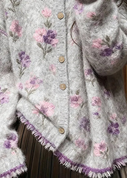 Fitted Grey O Neck Tassel Button Knit Cardigans Spring