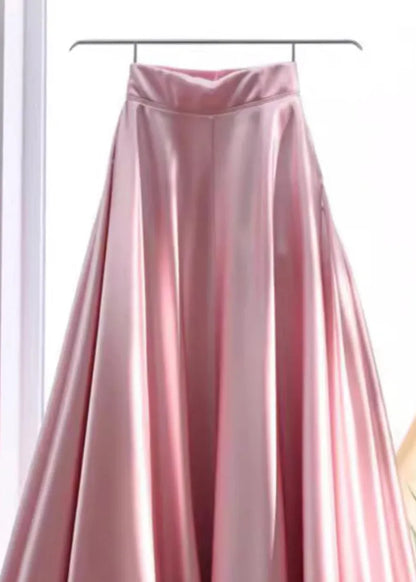 Stylish Pink High Waist Silk Skirt Summer