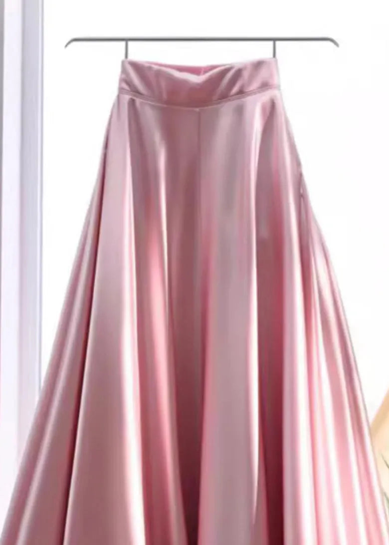 Stylish Pink High Waist Silk Skirt Summer