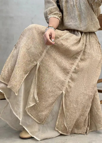 Apricot Side Open Cotton a Line Skirts Elastic Waist