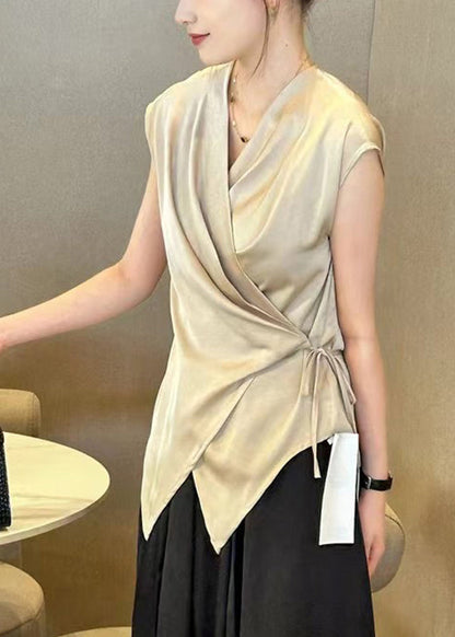 Black V Neck Tie Waist Top Summer