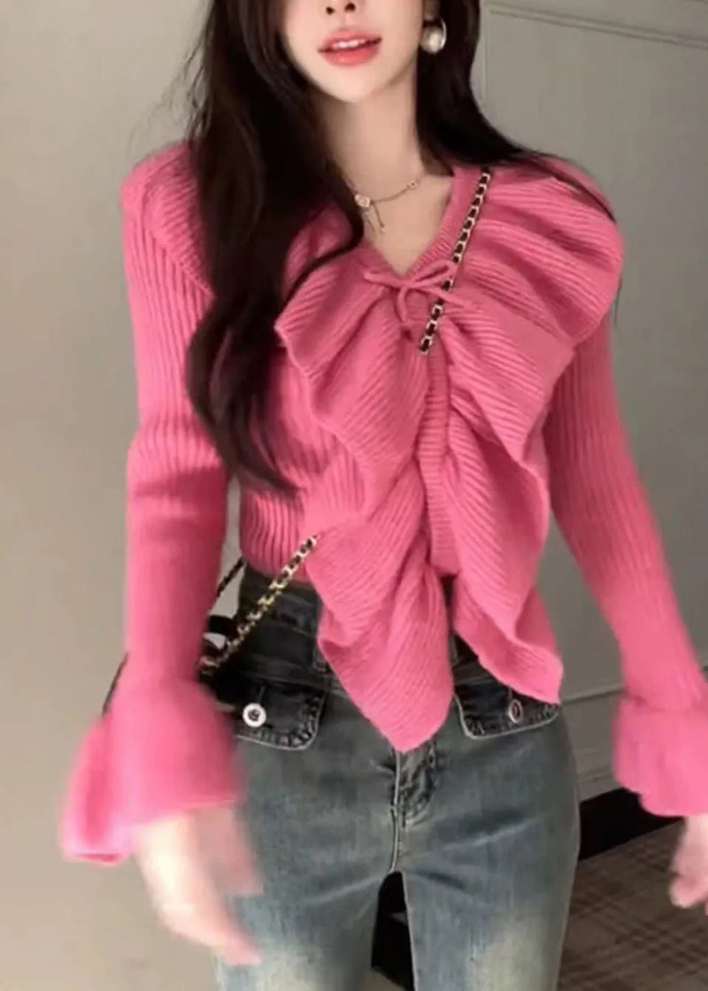 Rose Ruffled Patchwork Cotton Knit Sweaters Spring