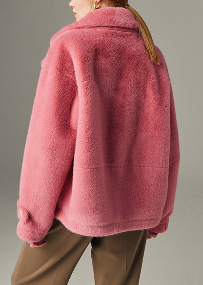 Original Design Rose Button Pockets Mink Hair Coats