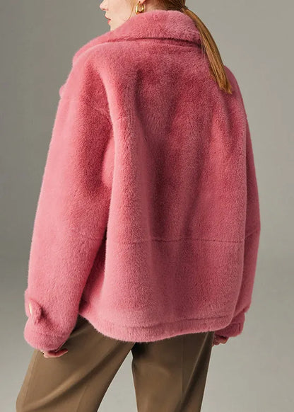 Original Design Rose Button Pockets Mink Hair Coats