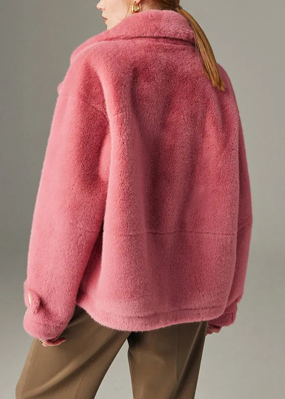 Original Design Rose Button Pockets Mink Hair Coats