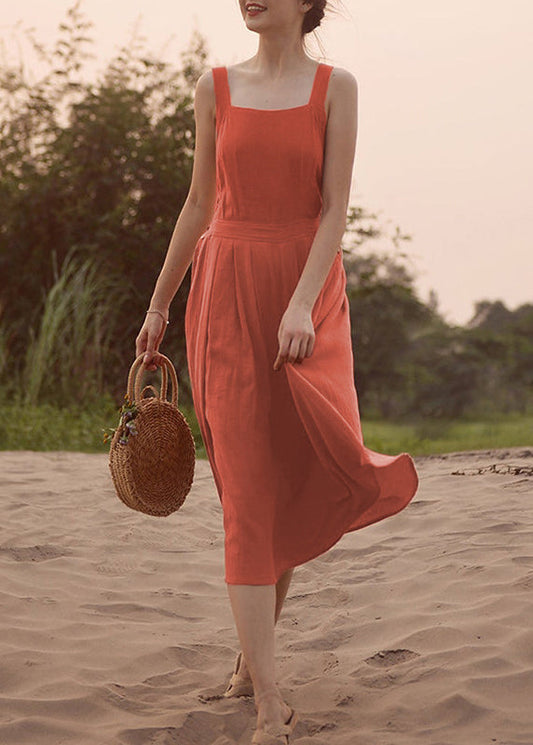 Orange Backless Cotton Holiday Dress Sleeveless