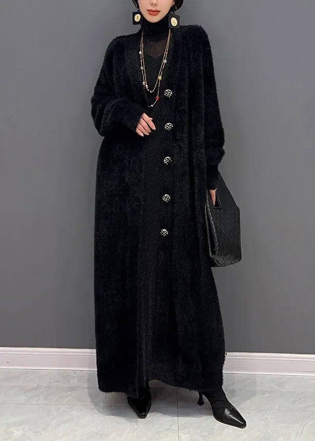 Purple V Neck Patchwork Mink Hair Knitted Cardigan Fall