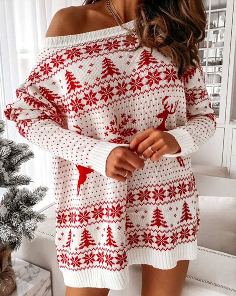 Christmas Loose Knit Long-Sleeve Top