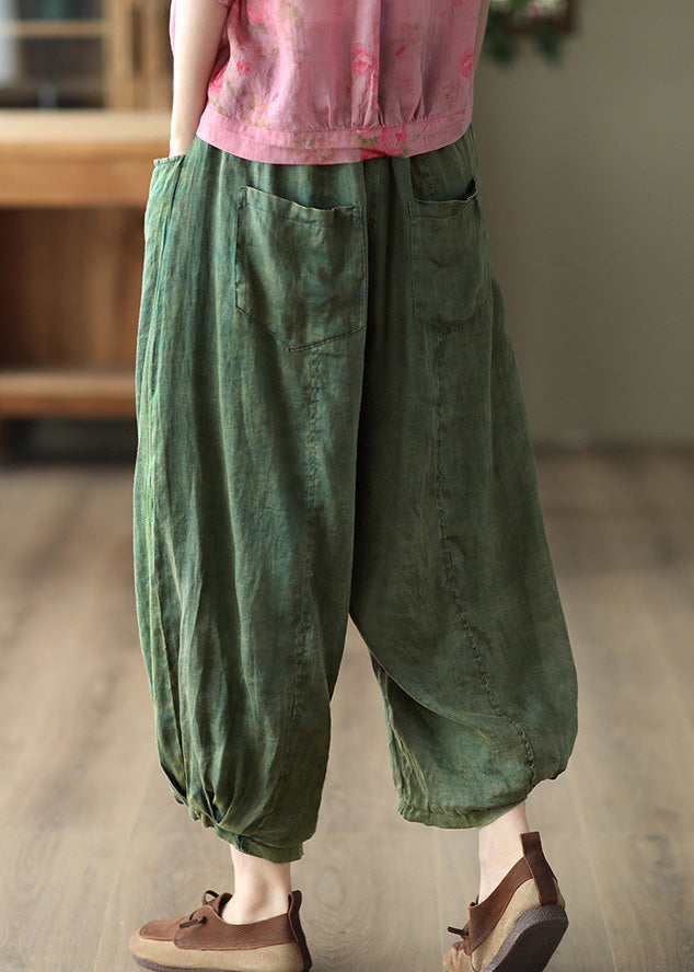 Retro Purple Elastic Waist Ramie Lantern Pants Summer