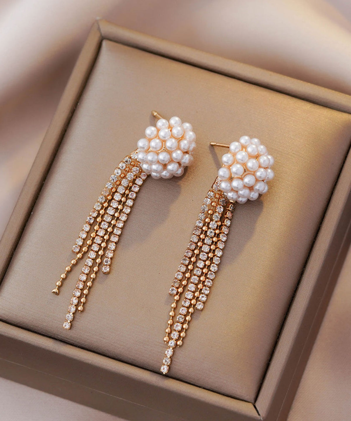 Stylish Gold Silver Silver Overgild Pearl Tassel Drop Earrings