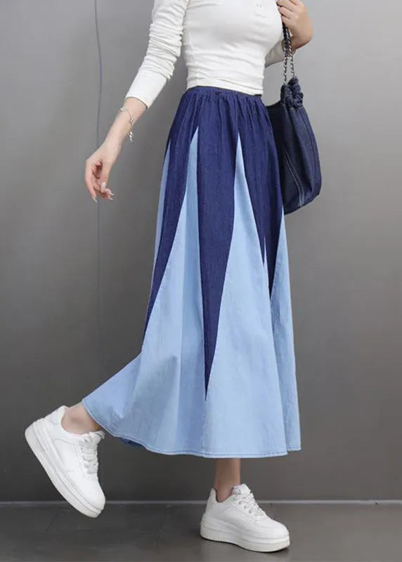 Modern Blue High Waist Patchwork a Line Skirt Spring