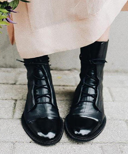 Black Faux Leather Cross Strap Splicing Boots