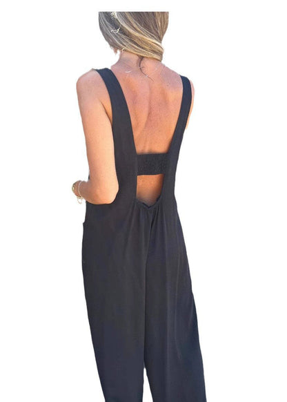 Baby Blue Pockets Button Cotton Overalls Jumpsuit Sleeveless