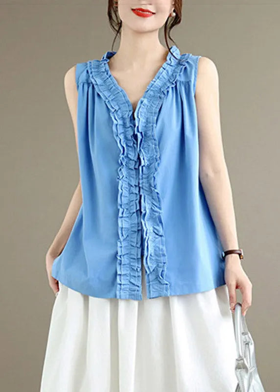 Blue Tops V Neck Summer