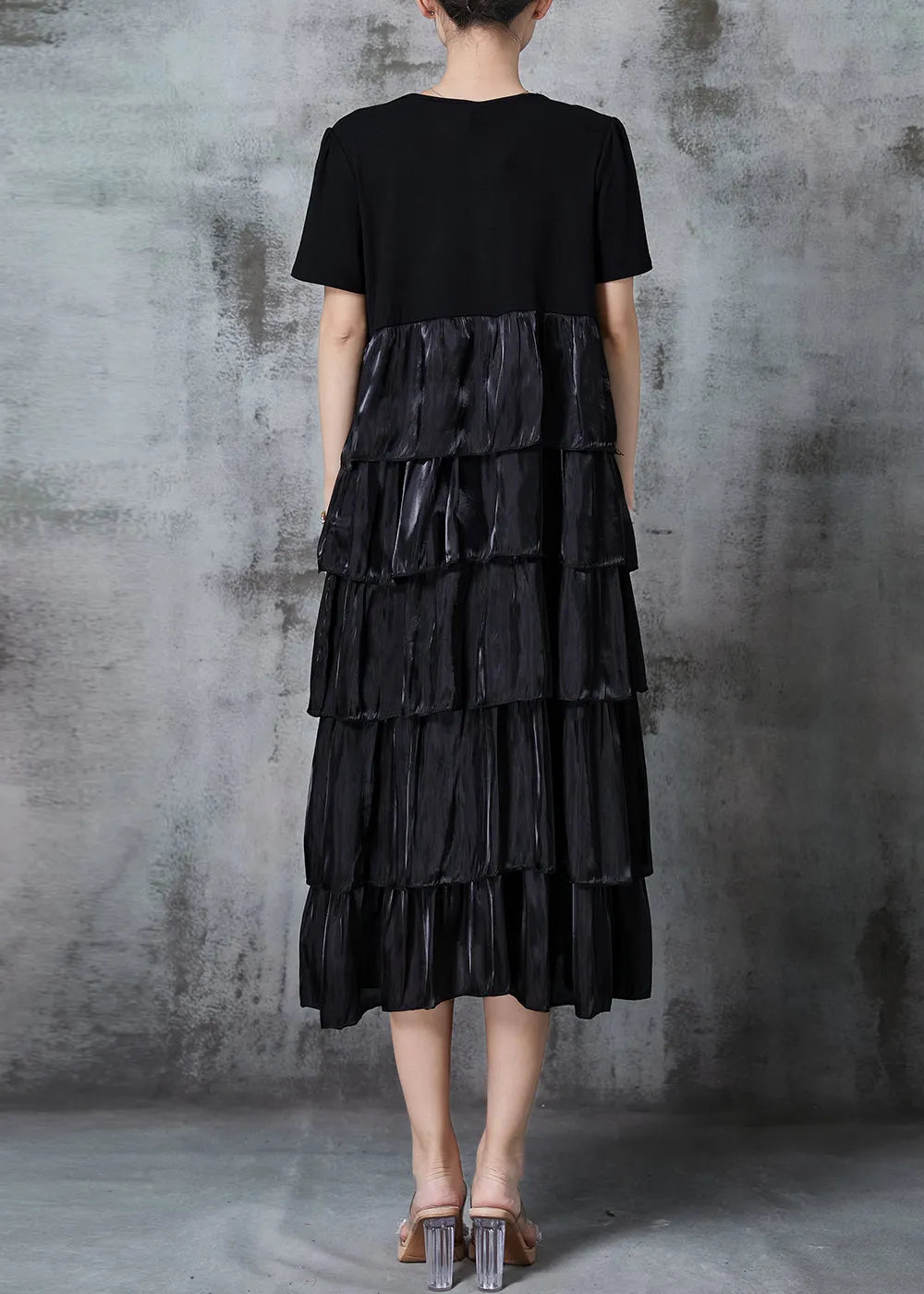 Black Patchwork Cotton Halter Dresses Exra Large Hem Summer