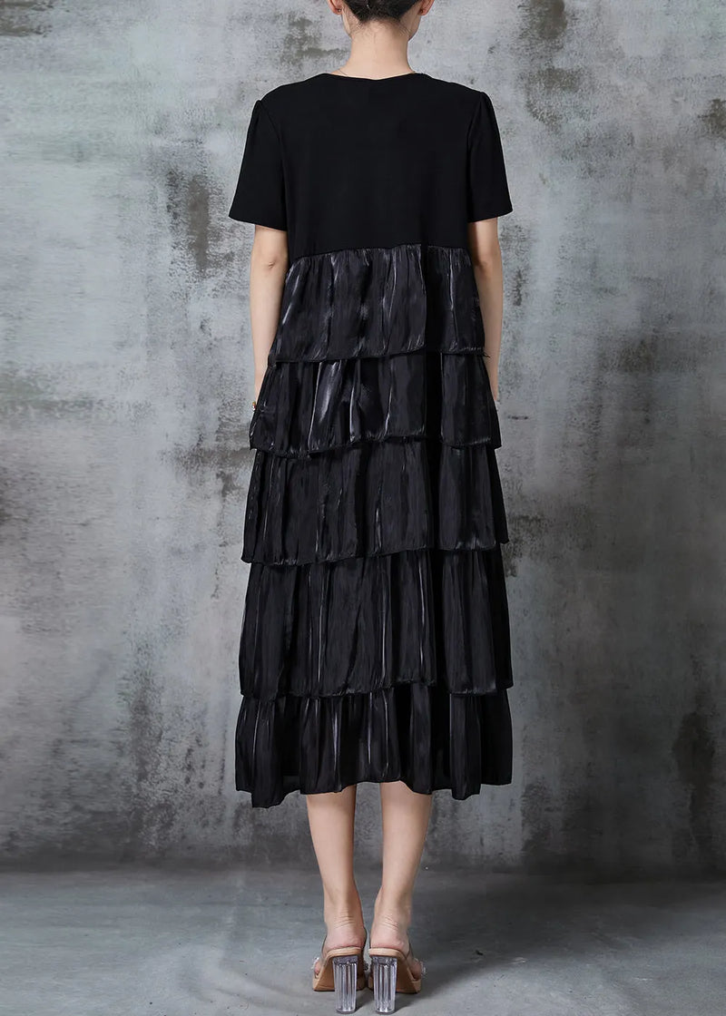 Black Patchwork Cotton Halter Dresses Exra Large Hem Summer