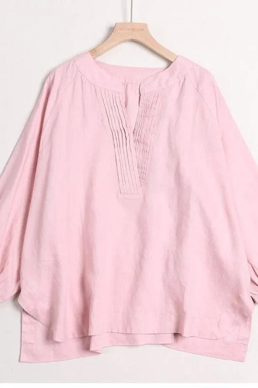 Cotton Linen V Neck Shirt Tops