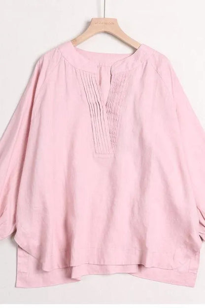 Cotton Linen V Neck Shirt Tops